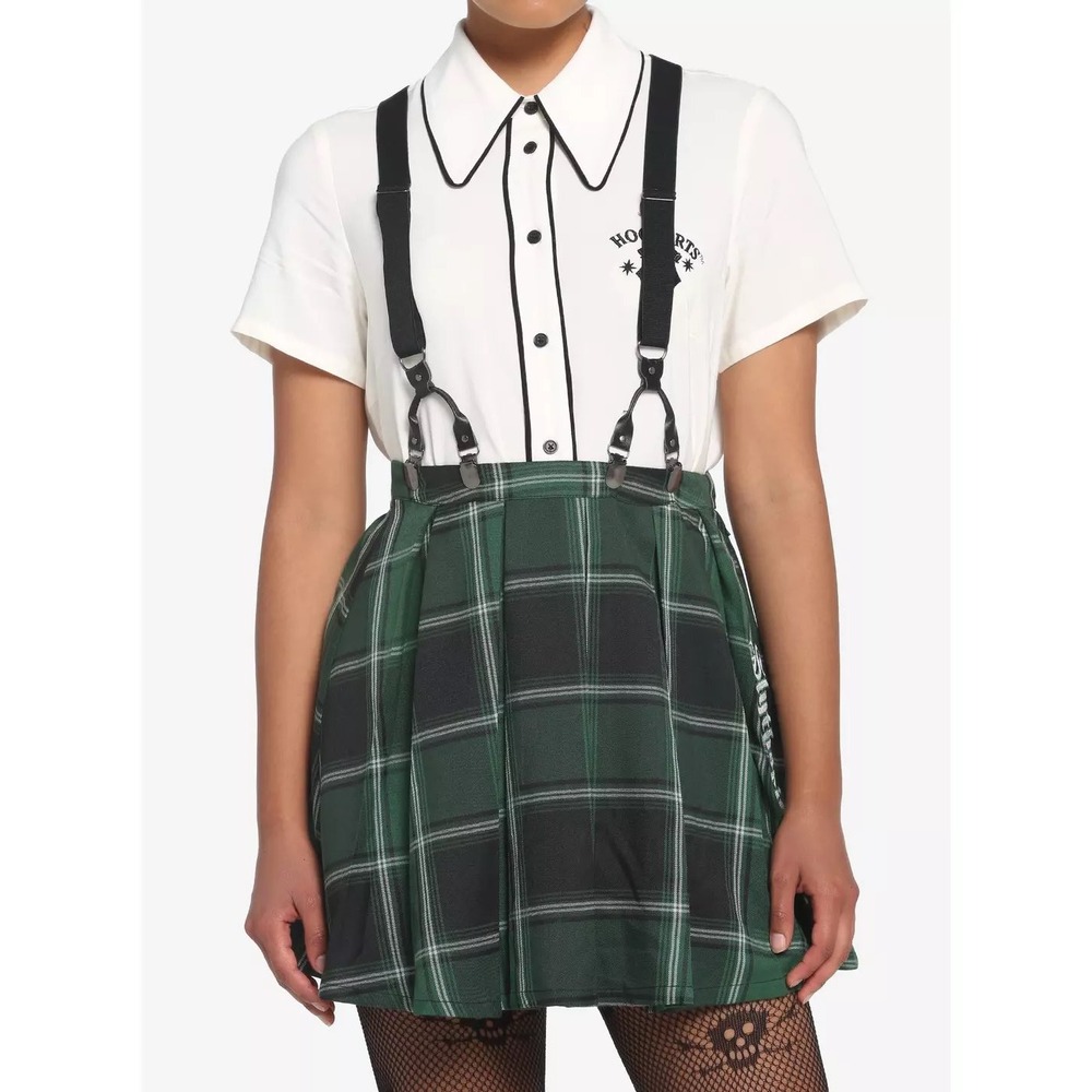 Hot Topic Harry Potter - Slytherin House Plaid Suspender Mini Skirt‎ Size Small